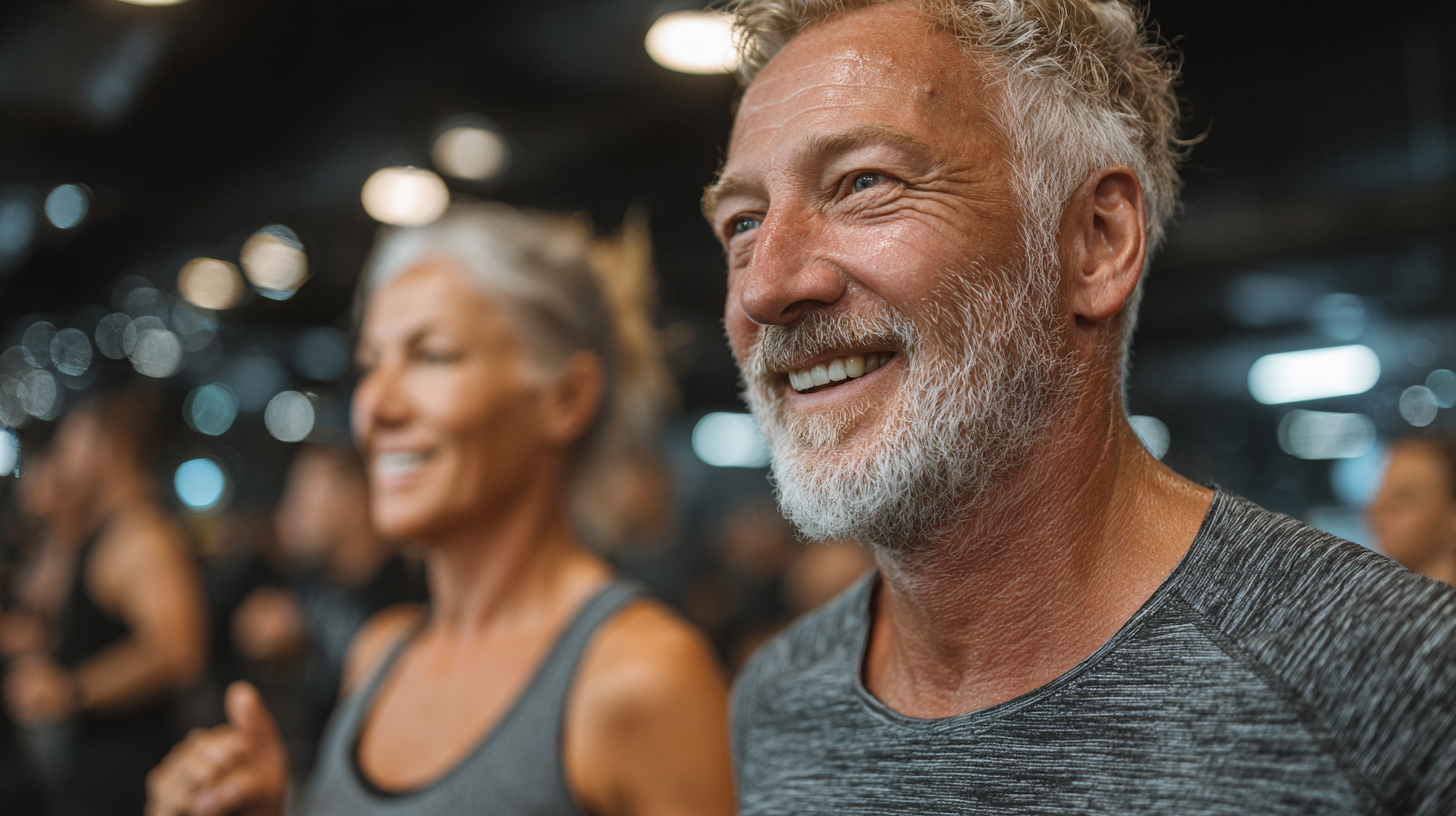 Досвідчений інструктор демонструє медитативну позу людям середнього віку